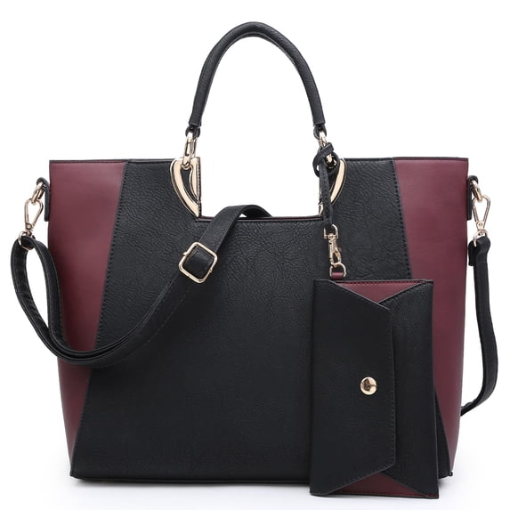 Dasein Women Two Tone Handbag Purse Top Handle Shoulder Bag Tote Hobo Work Bag w/Matching Clutch