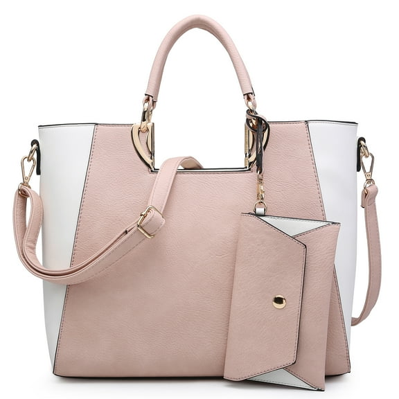 Dasein Women Two Tone Handbag Purse Top Handle Shoulder Bag Tote Hobo Work Bag w/Matching Clutch
