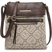 Women's Lightweight Crossbody Vegan Leather Shoulder Bag, Monogram Beige