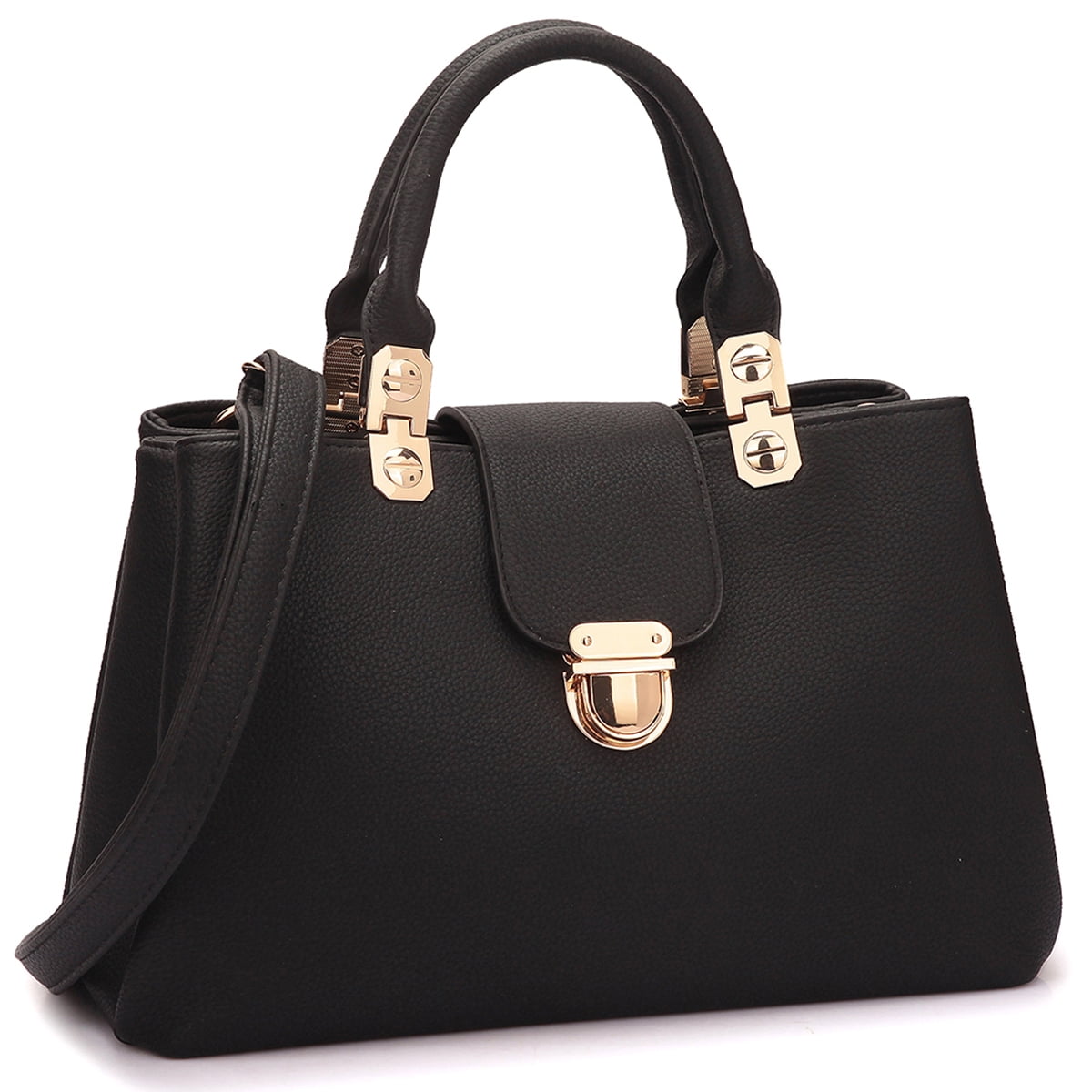 Dasein Women's PU Leather Solid Print Zipper Tote Shoulder Bag, Black