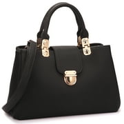 Women's PU Leather Solid Print Zipper Tote Shoulder Bag, Black