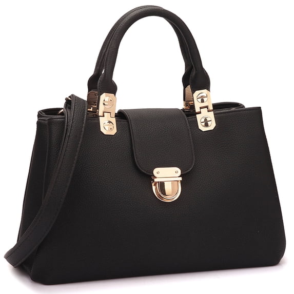 Dasein Women's PU Leather Solid Print Zipper Tote Shoulder Bag, Black