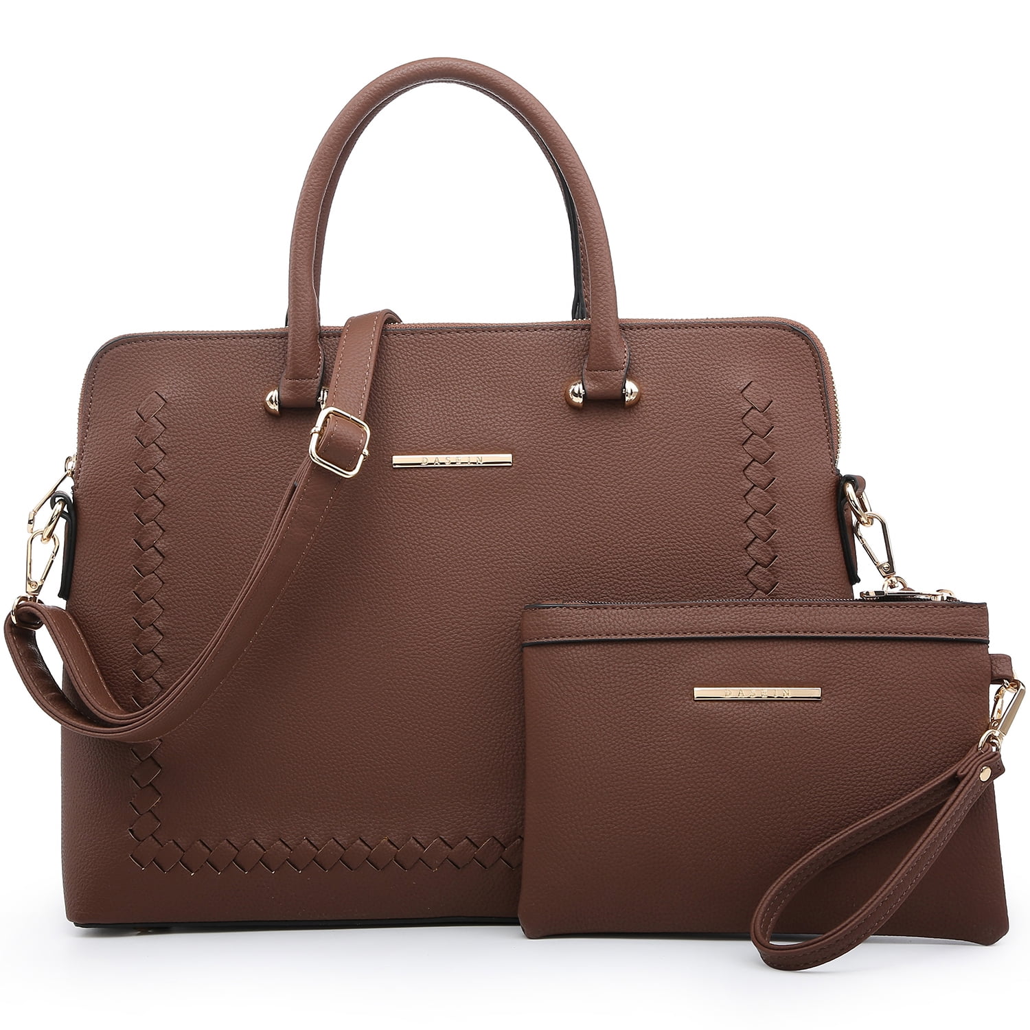 Dasein Women's Vegan Leather Structured Briefcase Handbag with Wristlet, Black, 2-Piece