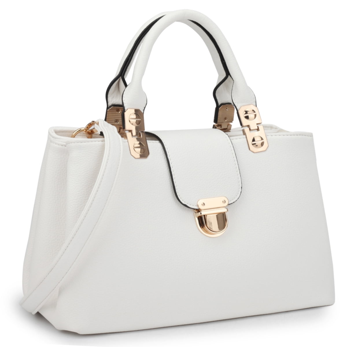 Dasein Women's Vegan Leather Satchel Handbag, White, Medium Tote