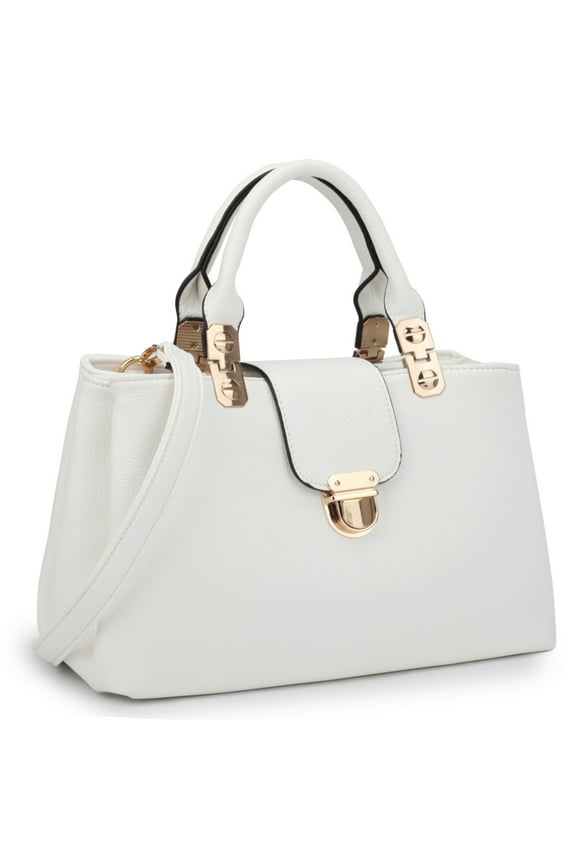 Women's Vegan Leather Top Handle Satchel Handbag Medium Tote Bag, White