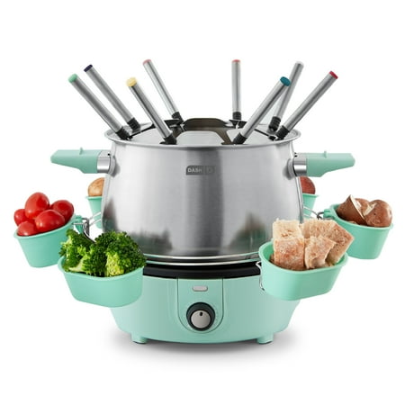Dash 3qt Stainless Steel Electric Deluxe Fondue Maker with Temperature Control Fondue Forks