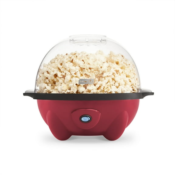 Dash 4.5qt Stirring Electric Popcorn Maker with Lid for Serving Bowl & Convenient Storage, 18 Cups, Red