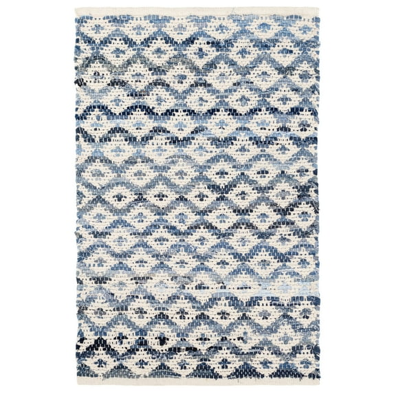 Dash & Albert Denim Rag Diamond Handwoven Cotton Rug, 5' x 8', Ivory