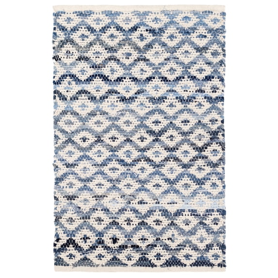 Dash & Albert Denim Rag Diamond Handwoven Cotton Rug, 8' x 10', Ivory