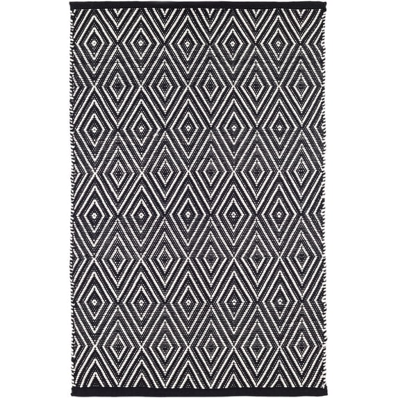 Dash & Albert Diamond Handwoven Indoor/Outdoor Rug, 9' x 12', Black/Ivory