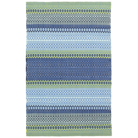Dash & Albert Fiesta Stripe Handwoven Indoor/Outdoor Rug, 3' x 5', French Blue/Green
