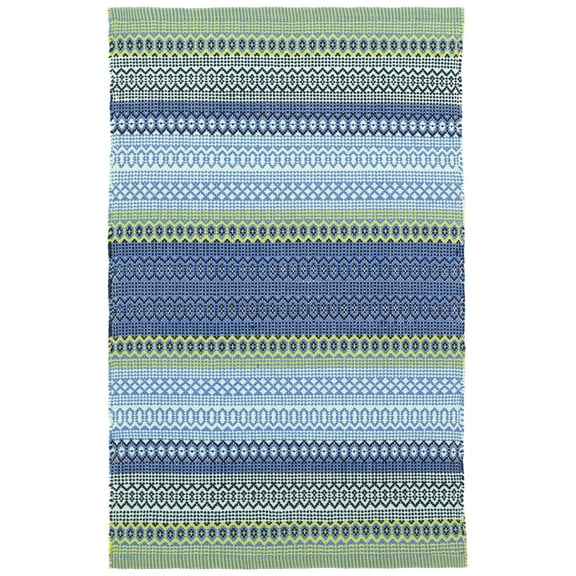 Dash & Albert Fiesta Stripe Handwoven Indoor/Outdoor Rug, 6' x 9', French Blue/Green