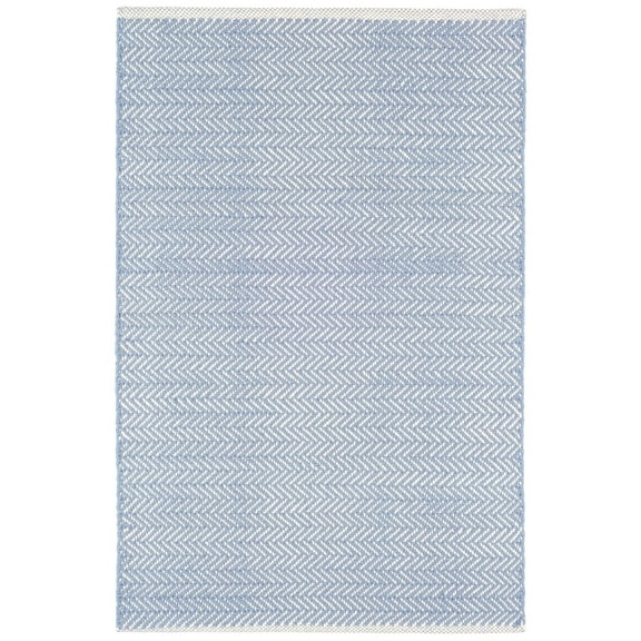 Dash & Albert Herringbone Handwoven Cotton Rug, 2' 6" x 12', Swedish Blue