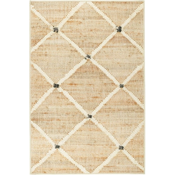 Dash and Albert Kali Machine Washable Area Rug - Runner - 2.5' x 8' Natural - Diamond Accent Rug - Anti-Slip Backing, Lightweight, Machine Washable, High Traffic Areas Kitchen, Mudroom, Laundry Room
