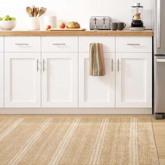 Dash and Albert  Machine Washable Area Rug - 2' x 3' Neutral Stripe Washable Accent Rug Stain-Resistant, Anti-Slip, High Traffic Kitchen, Hallway, Mudroom
