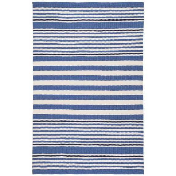 Dash & Albert Rugby Stripe Handwoven Indoor/Outdoor Rug, 2' 6" x 18', Denim