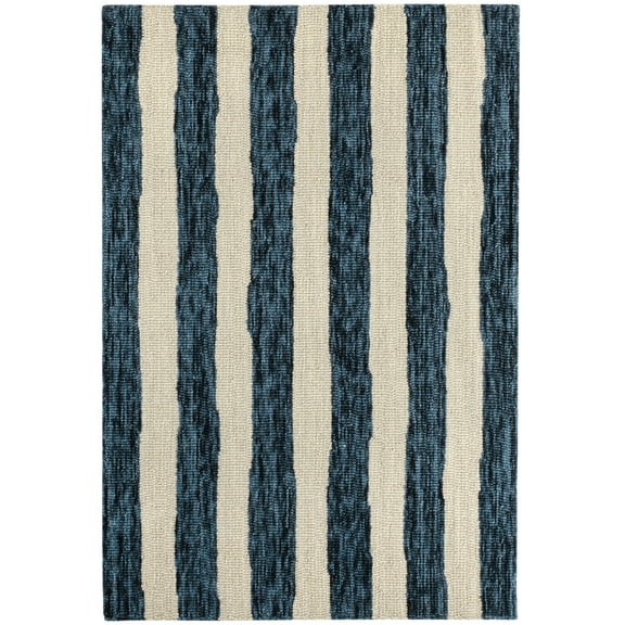 Dash & Albert Silas Stripe Hand Micro Hooked Wool Rug, 2' x 3', Navy