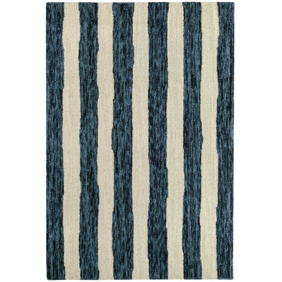 Dash & Albert Silas Stripe Hand Micro Hooked Wool Rug, 3' x 5', Navy