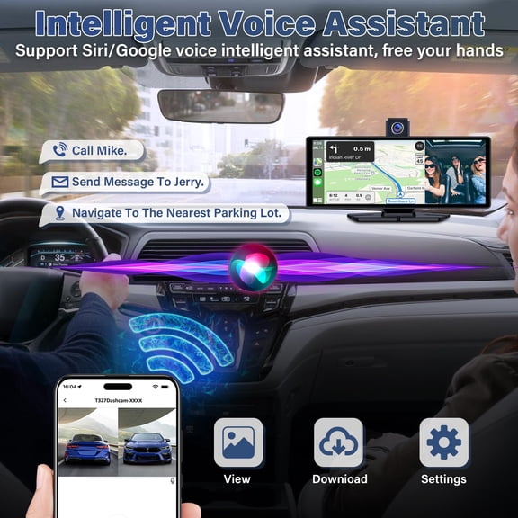 Dash Cam, 10.26 Inch 4K Car DVR Video Recorder with GPS Navigation, Carplay & Android Auto, Dashboard Mirror Monitor, 64G Memory Card