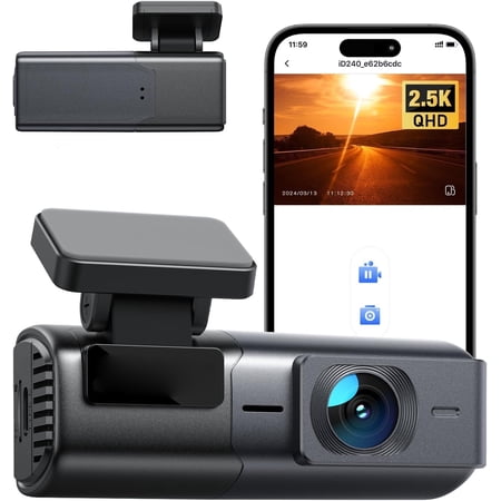CocoBear 2.5K 1440P Dash Cam with 3" IPS Display, Night Vision WDR, 170° Wide Angle, Loop Recording, G-Sensor Emergency Recording, 24H Parking Mode, Type-C Car Charger