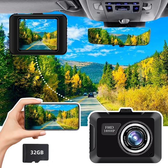 Dash Cam 1080P FHD Car Camera Recorder with Night Vision, 170 Wide Angle, Loop Recording, G-Sensor, Parking Mode, WiFi, Includes 32GB SD Card for Vehicle Driving Safety