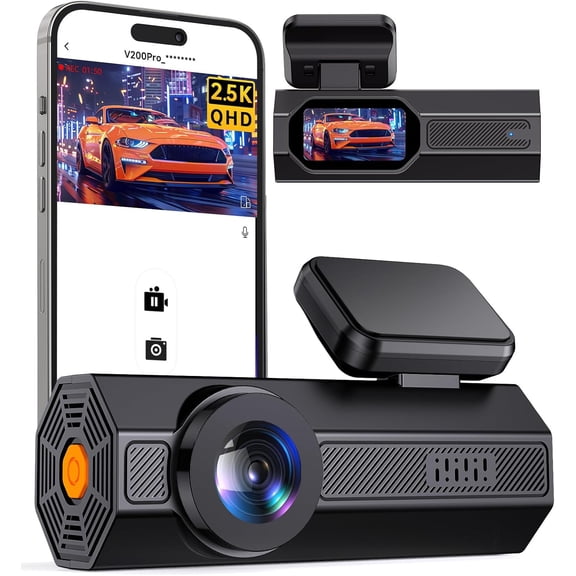 Dash Cam, 2.5K Dash Cam Front, VEEMENT Dash Camera for Cars, 1440P Car Dash Camera with APP, WiFi Dash Cams with WDR Night Vision, 24/7 Parking Monitor Dashcam, 160Wide, G-Sensor, Mini Car Camera