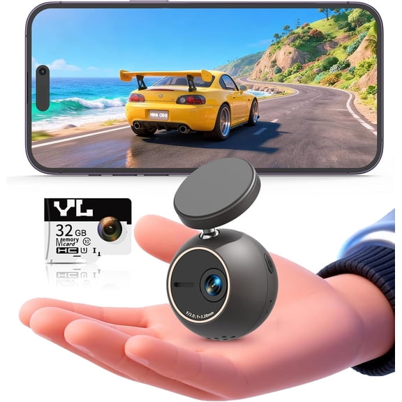 Dash Cam 2K with Voice Control,Mini Spherical Front Dashcam, 360 Rotatable Mount,32G SD Card,Built-in WiFi and App,G-Sensor,NightEagle Engine, 24H Parking Monitor, Video Recorder for Cars