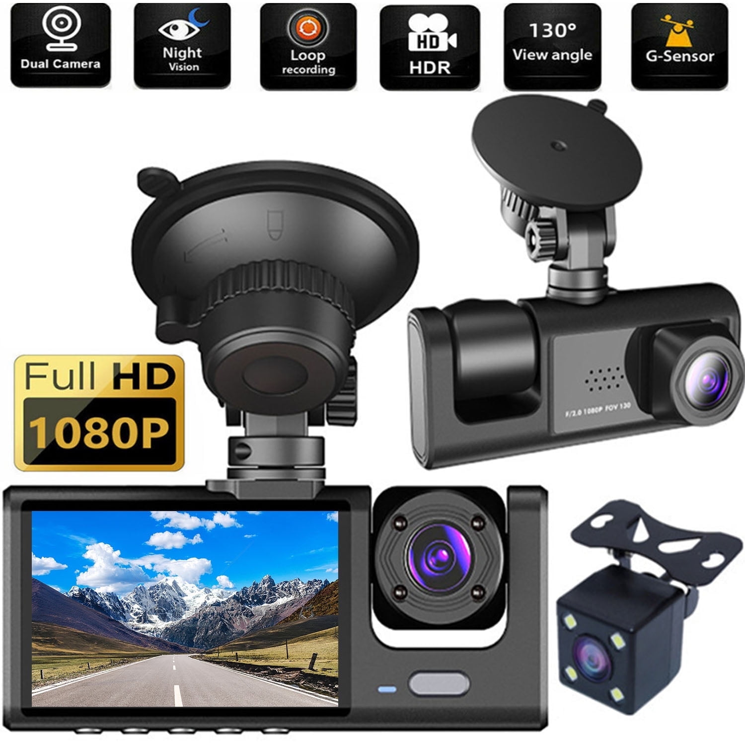  COXPAL 3 Channel Dash Cam Front and Rear Inside with GPS WiFi,  Infrared Night Vision, Supercapacitor, 2K+1080P+1080P Three Way Triple Car  Dash Camera, Smart Parking Monitor, Support 512GB Max : Electronics