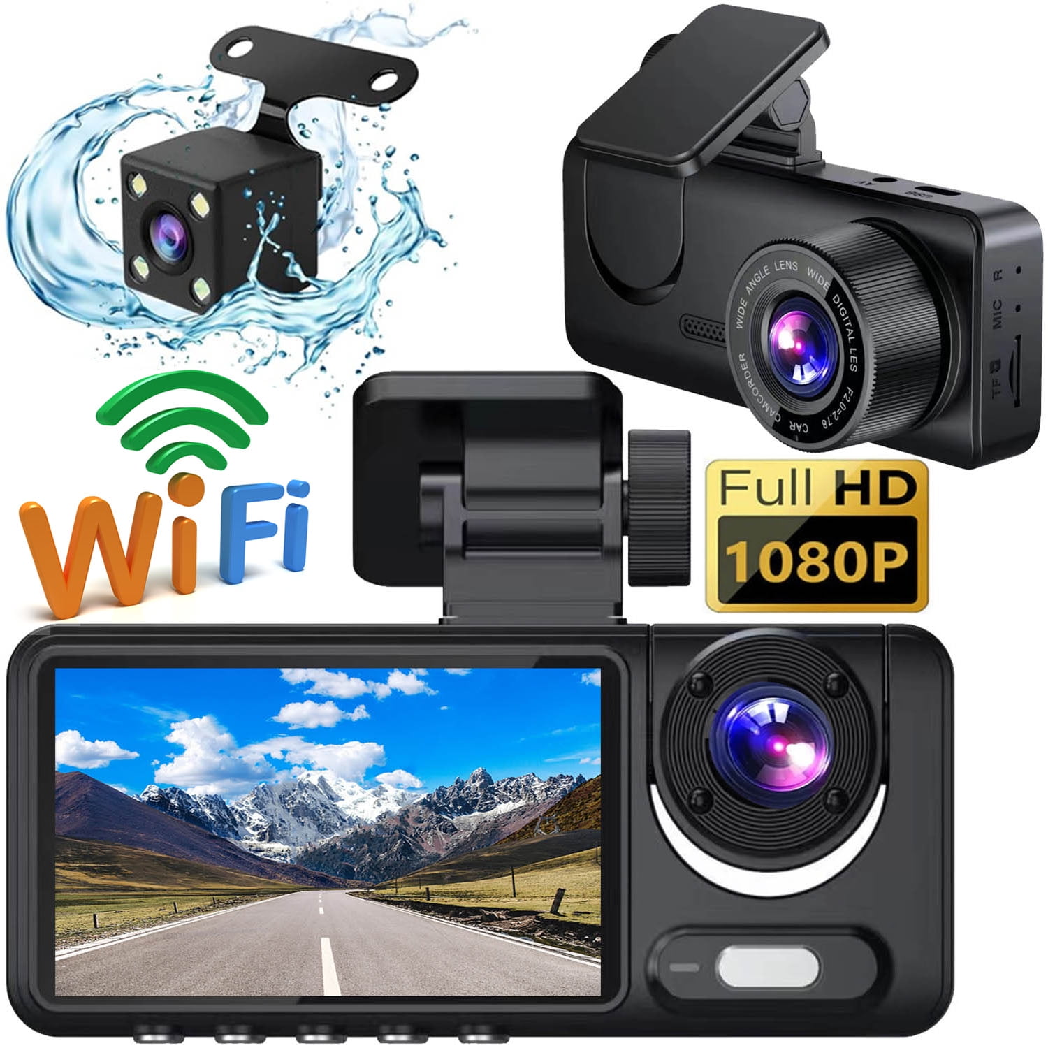 3 Channel Dash Cam for Cars WiFi Camera for Vehicle 1080P