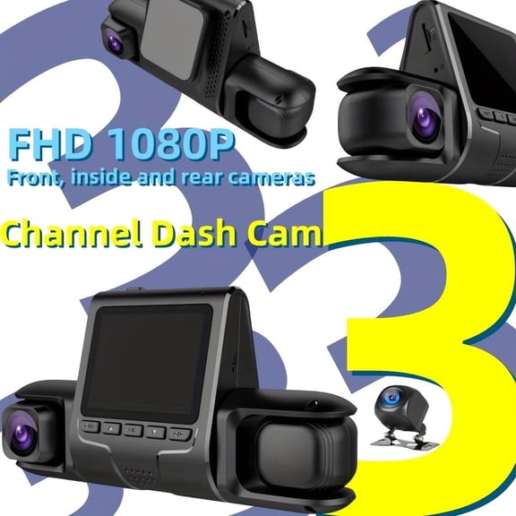 Dash Cam, 3 Channel Dash Cam, 1080P+720P Dash Cam Front and Inside, Triple Dash Cam,Car Night vision Dash Camera with 32GB Card, HDR, G-Sensor, 24Hr Parking, Front Rear Dash Cam Loop Recording