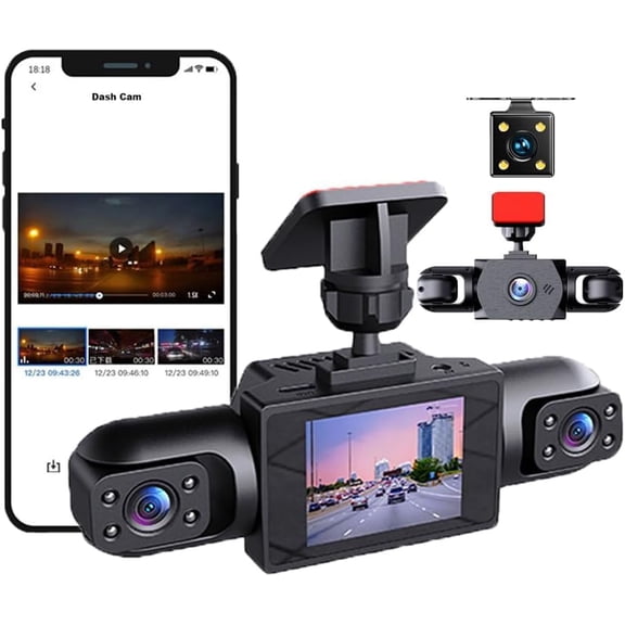 Dash Cam 4 Channel, Dash Cam Front and Rear Camera, Left Right Dash Camera for Cars, 3" IPS, 1080P Video, 8 IR Lamps Night Vision, WiFi & APP Control, G-Sensor, Parking Mode, Loop Recording
