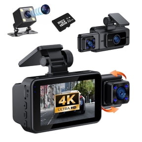 Dash Cam,4K+1080P Dash Cam Front and Inside with WiFi, 3.0 'IPS Screen Dash Camera with 32GB Card,170Wide Angle,3 Channel Dash Cam Built-in G-Sensor,Loop Recording,WDR,Night Vision,24H Parking Moni