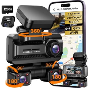 Dash Cam - 4K - 4 Channel - 360° Front Rear Inside DashCam, FHD 1080P Car Camera 128GB