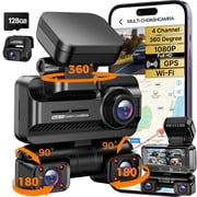 Dash Cam - 4K - 4 Channel - 360 Front Rear Inside DashCam, FHD 1080P Car Camera 128GB