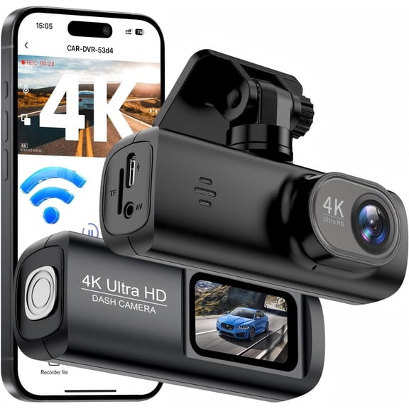 Dash Cam 4K Front, Ultra HD Dash Camera for Cars, 1.47''IPS Screen Mini Car Camera with APP Control, Built-in Wi-Fi & G-Sensor, 24H Parking Mode, Night Vision, WDR, Loop Recording, Support 256GB Max