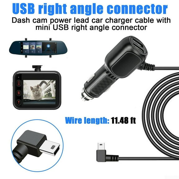 Dash Cam Car Charger USB Cable 11.5ft Power Cord Supply for DVR Camera GPS