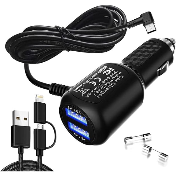 Dash Cam Charger 2023 Upgraded USB-C Car Charger with Dual USB Port Compatible with, Rexing, Byakov, AKASO, Crosstour, Trekpow, Pruveeo, OldShark, Garmin and Most Other Dash Cam (11.5ft)