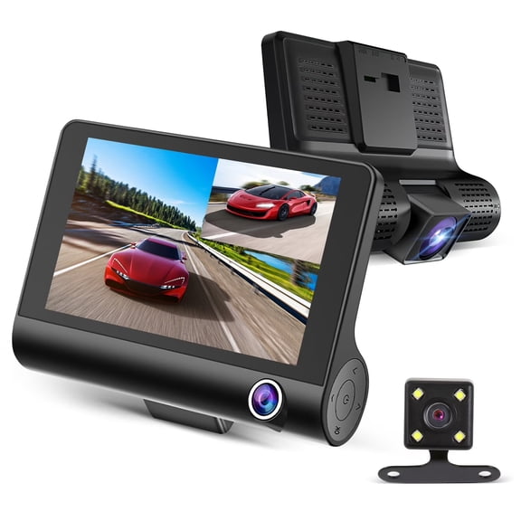Dash Cam Dual Channel 4-Inch Full HD Dash Cam with Night Vision, 170 Wide Angle, G-Sensor, Parking Monitor, and Motion Detection
