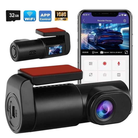 Facvoer Dash Cam Front, 1080P HD Wifi Dash Camera with 32GB Card, 170° Wide-Angle Super Night Vision, Loop Recording, App Control, 24H Parking Monitor, Intelligent Voice