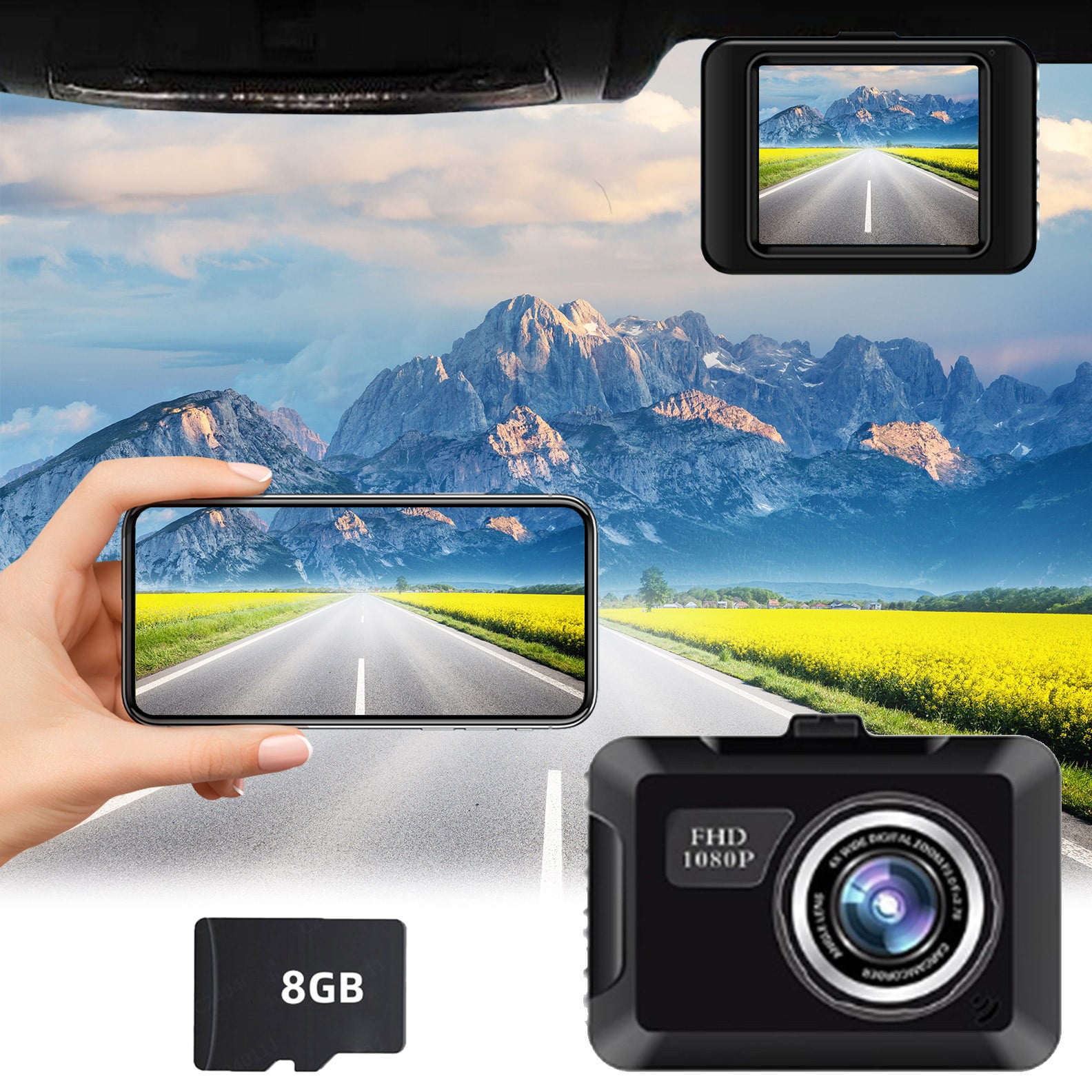 Dash Cam Front Rear 1080P Builtin Senor HD Dash Camera with 8GB Card and Seamless Loop