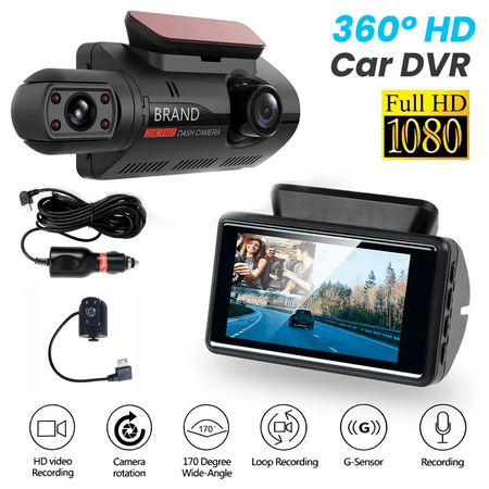 Dash Cam Front Rear 1080P, Full HD Dash Cam , 3" IPS Screen Dash Camera with 32GB SD Card, G-Sensor, WDR, 24Hr Parking Mote, Loop Recording