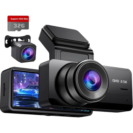 Dash Cam Front and Rear, 2.5K Dual Dash Camera for , Camera with 3.16" IPS Screen, 170? Wide Angle, WDR Night Vision, G-Sensor, 24H Parking , 32GB Card Included, Support 256 GB