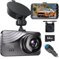 Dash Cam Front and Rear, 2K+1080P Dual Dash Camera for Cars with 3