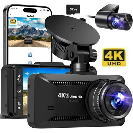 Dash Cam Front Rear 4K/1080P, Full HD Dash Cam,Cars Build in Wifi, 3.94‘’IPS Screen Dash Camera, G-Sensor, WDR, 24Hr Parking Mote, Loop Recording