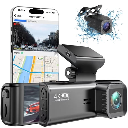 Dash Cam Front Rear, 4K/2.5K Full HD Dash Camera for Cars, Included 32GB Card, Built-in Wi-Fi GPS, 3.16” IPS Screen, Night Vision, 170°Wide Angle, WDR, 24H Parking Mode(F7NP)