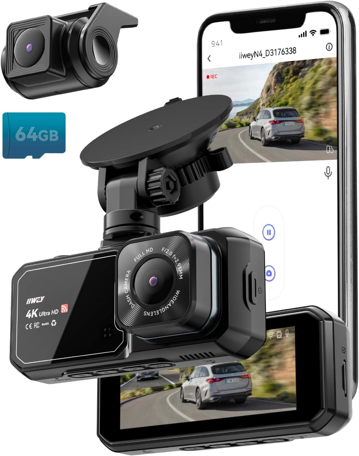 Dash Cam Front and Rear, 4K Dual Dash Camera for Cars, 3.16" IPS