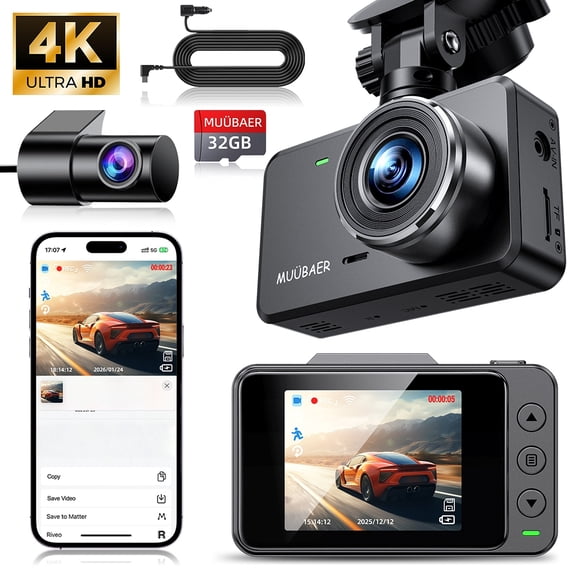 Dash Cam Front and Rear, 4K Full HD Dash Camera, Dashcam with Night Vision, 5.8GHz.WiFi, Car Camera with 2-inch LCD Display, Parking Mode, G-Sensor, Loop Recording, WDR