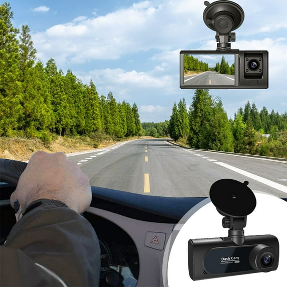 Dash Cam Front and Rear Inside, 1080P 3 Channel Dash Camera for Cars, Dashcam 360° Dash Camera with IR Night Vision, Loop Recording, G-Sensor, Parking Monitor, 24 Hours Recording with 64GB SD Card