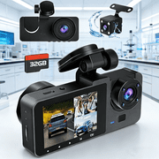 Dash Cam Front and Rear Inside, 4K Full HD Triple Dash Camera for Cars, Car Camera with 64GB Card,Built-in Loop Recording,G-Sensor,24H Parking Monitor,WDR,Accident Lock