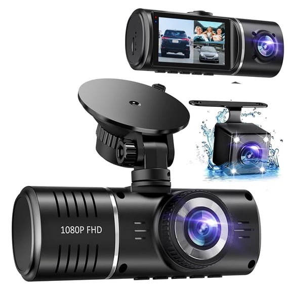 Dash Cam Front and Rear Three recording 1080P Dash Camera for Cars 3 channel recording Car Camera Front Rear and Inside with 64GB Card loop recording night vision HDR Parking G-Sensor